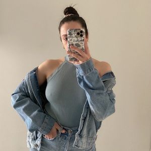 ZARA BLUE HALTER TOP IN SIZE SMALL